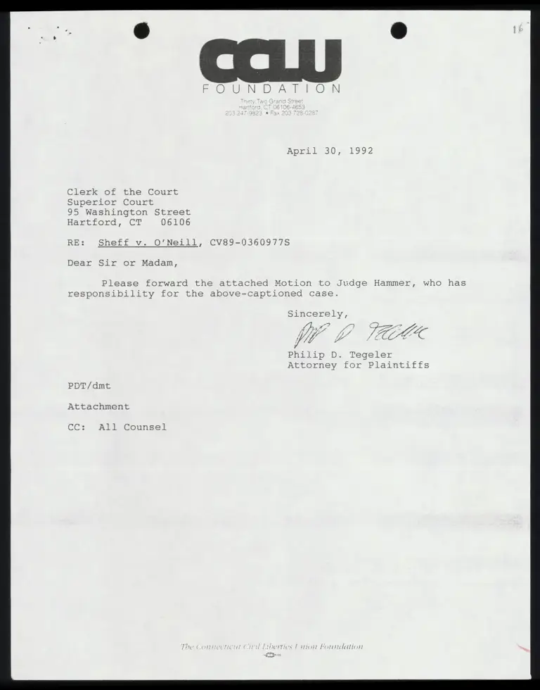 Letter from Tegeler to Court RE: Motion for Extension of Time and Newsclipping preview