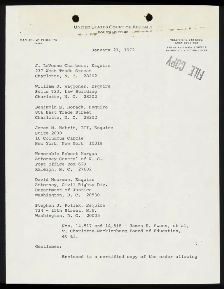 Correspondence from Clerk to Counsel Re: Order to Recover Costs preview