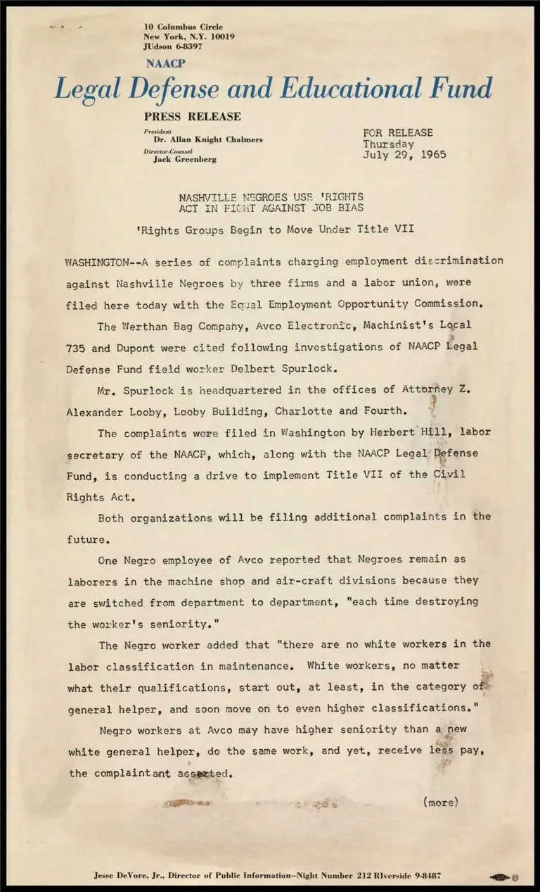 Nashville Negroes Use Rights Act in Fight Against Job Bias preview