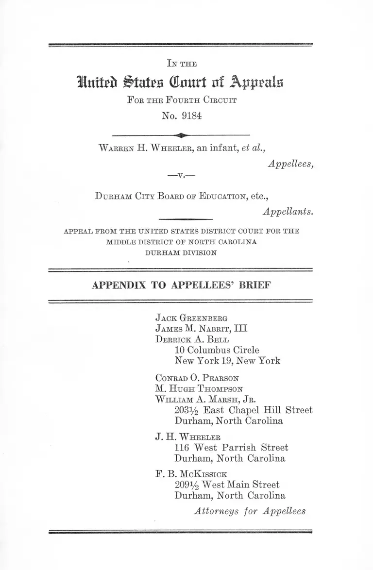 Wheeler v. Durham City Board of Education Appendix to Appellees' Brief preview