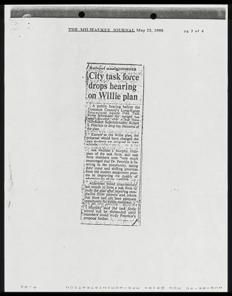 News Clippings Re: Rejection of the Willie Plan preview