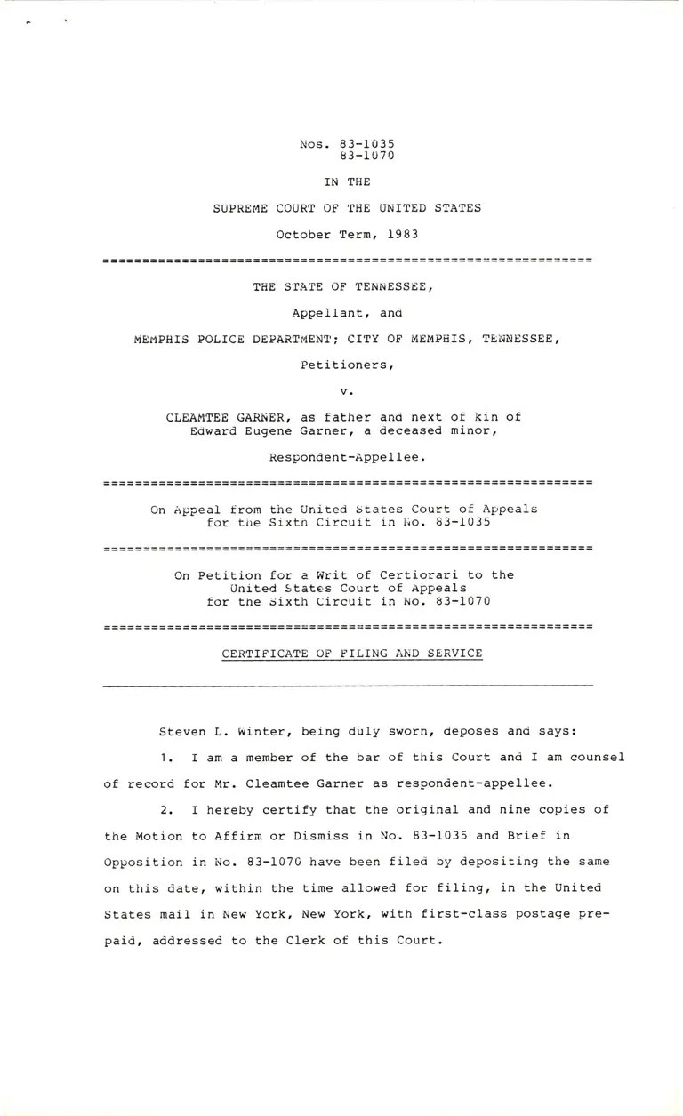 Certificate of Filing and Service preview