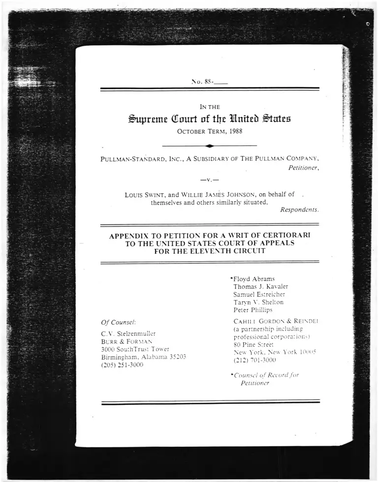 Pullman-Standard, Inc. v. Swint Appendix to Petition for a Writ of Certiorari preview