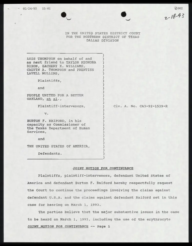 Joint Motion for Continuance preview