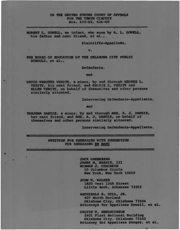 Dowell v. Oklahoma City Board of Education Petition for Rehearing with Suggestion for Rehearing En Banc preview