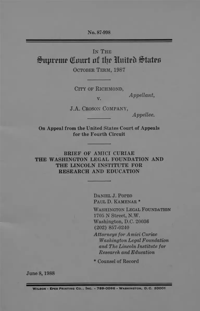 Richmond v JA Croson Company Brief of Amici Curiae preview