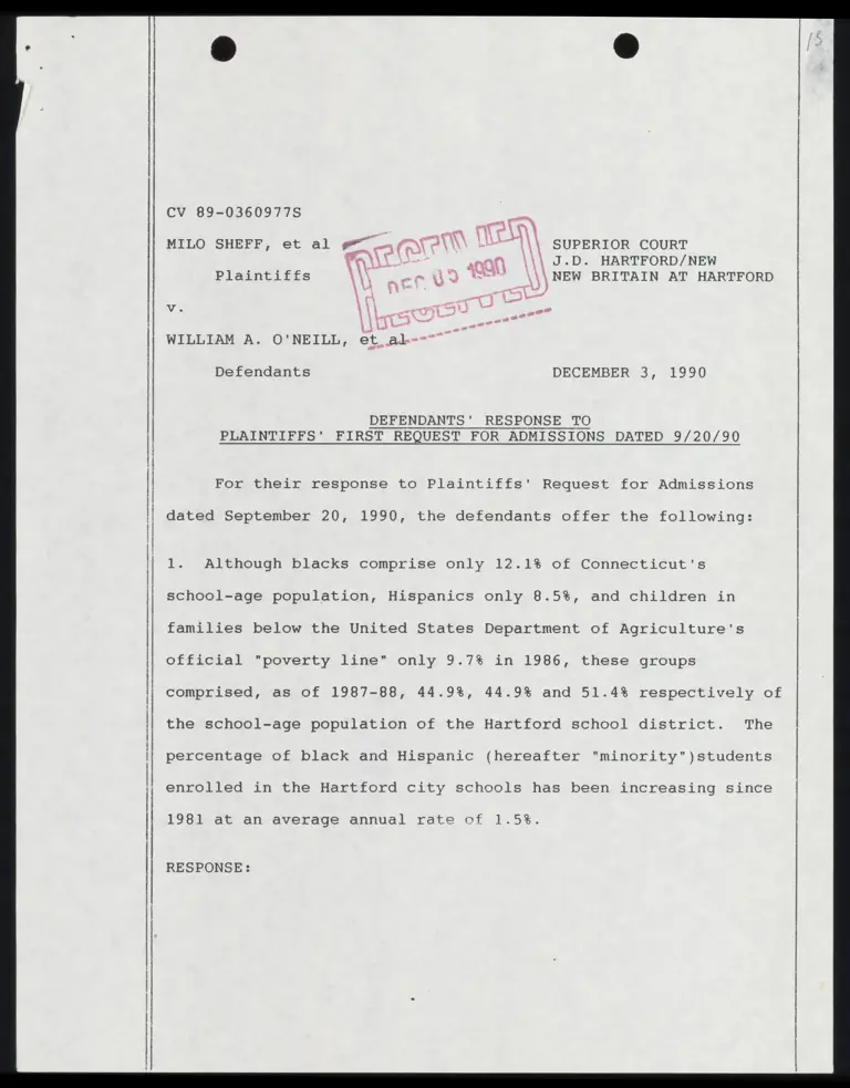 Defendants' Response to Plaintiffs' First Request for Admissions Dated 9/20/90 preview