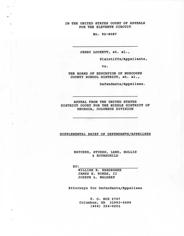 Lockett v. The Board of Education of Muscogee County School District Supplemental Brief of Defendants/Appellees preview