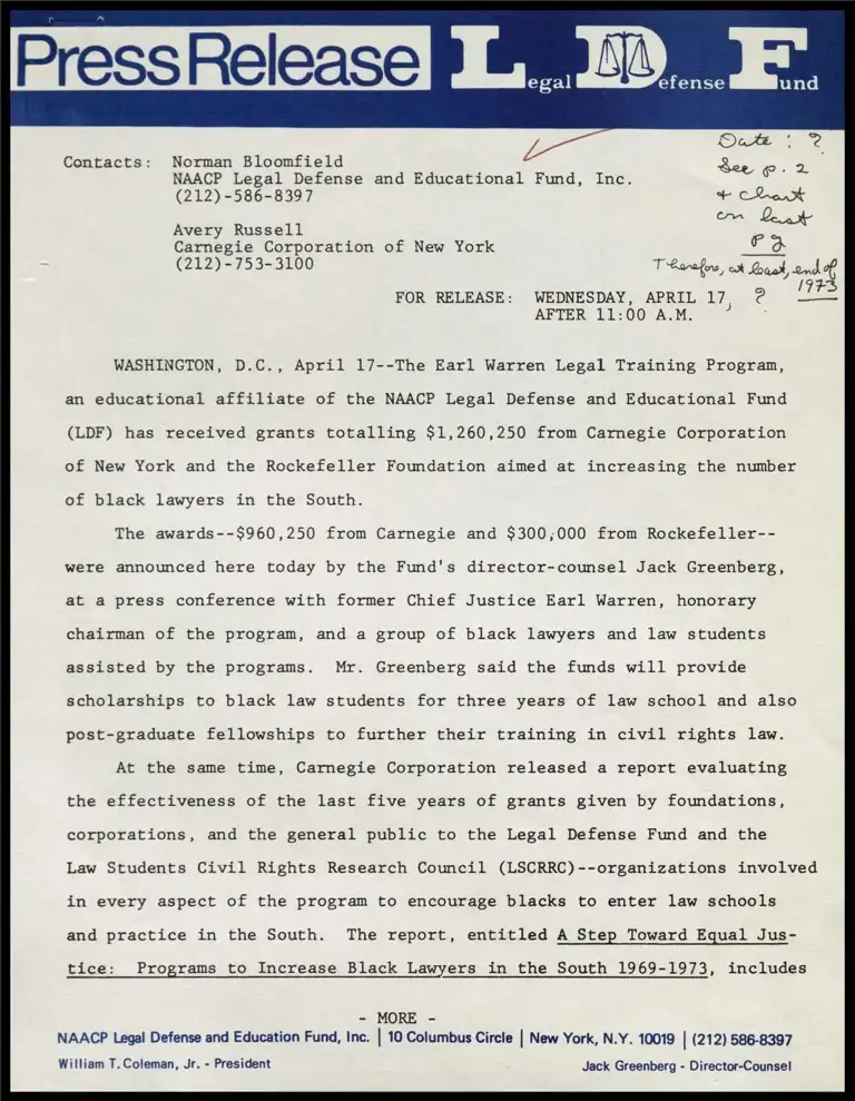 The Earl Warren Legal Training Program, an educational affiliate of the NAACP… preview