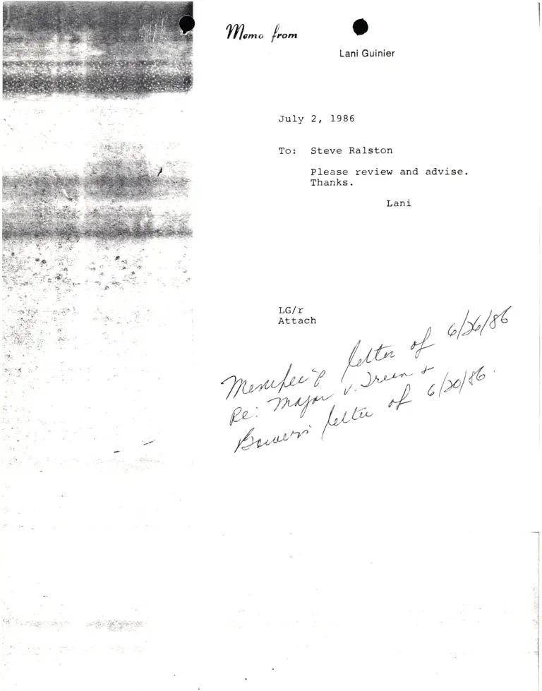 Memorandum from Lani Guinier to Steve Ralston preview