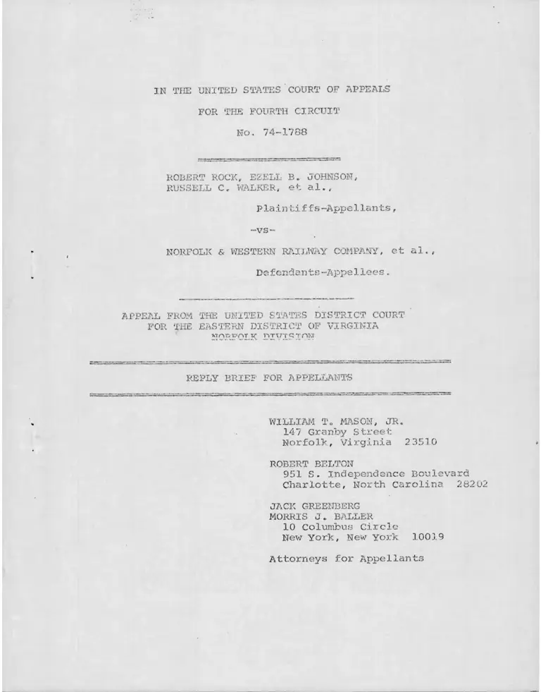Rock v Norfolk & Western Railway Company Reply for Appellants preview
