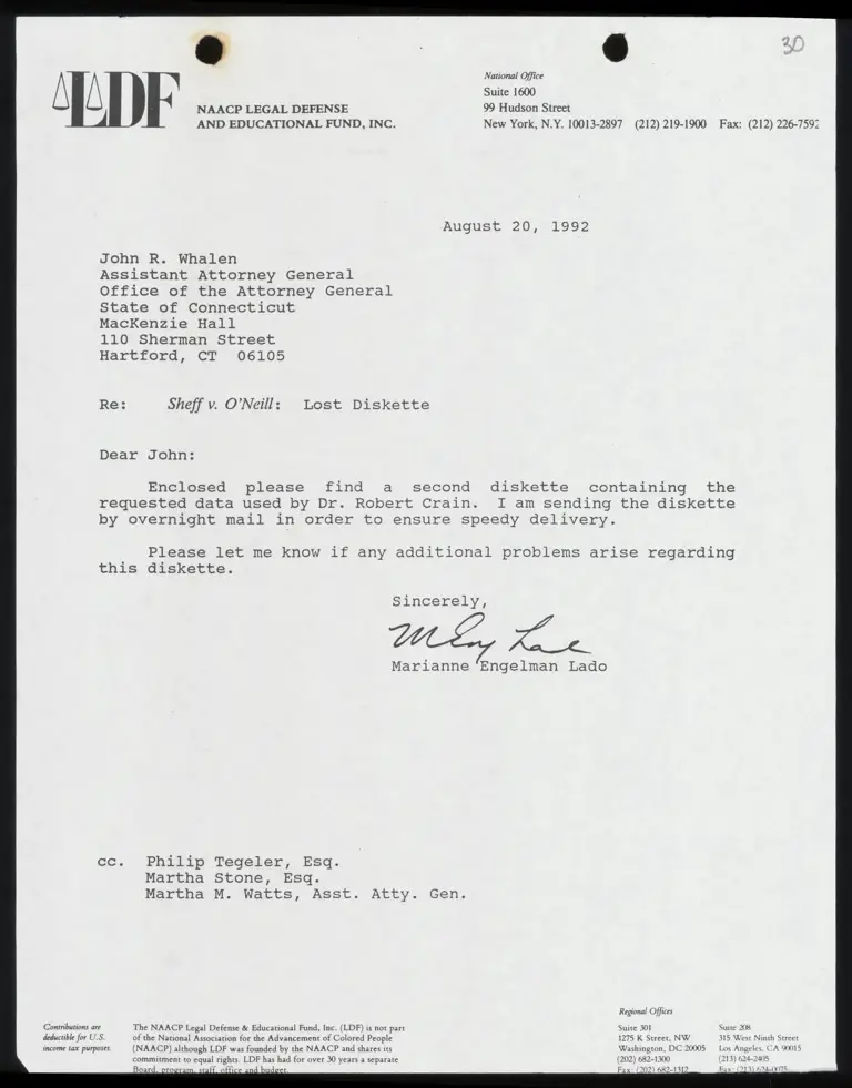 Correspondence from Lado to Whalen Re: Lost Diskette preview