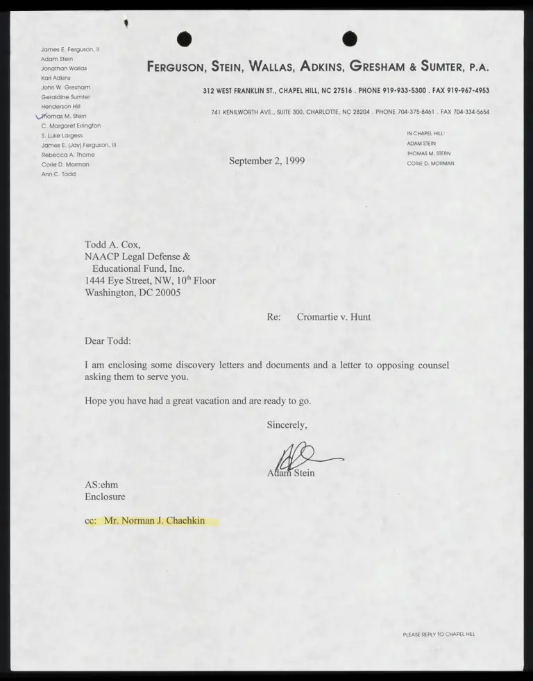 Correspondence from Stein to Cox preview