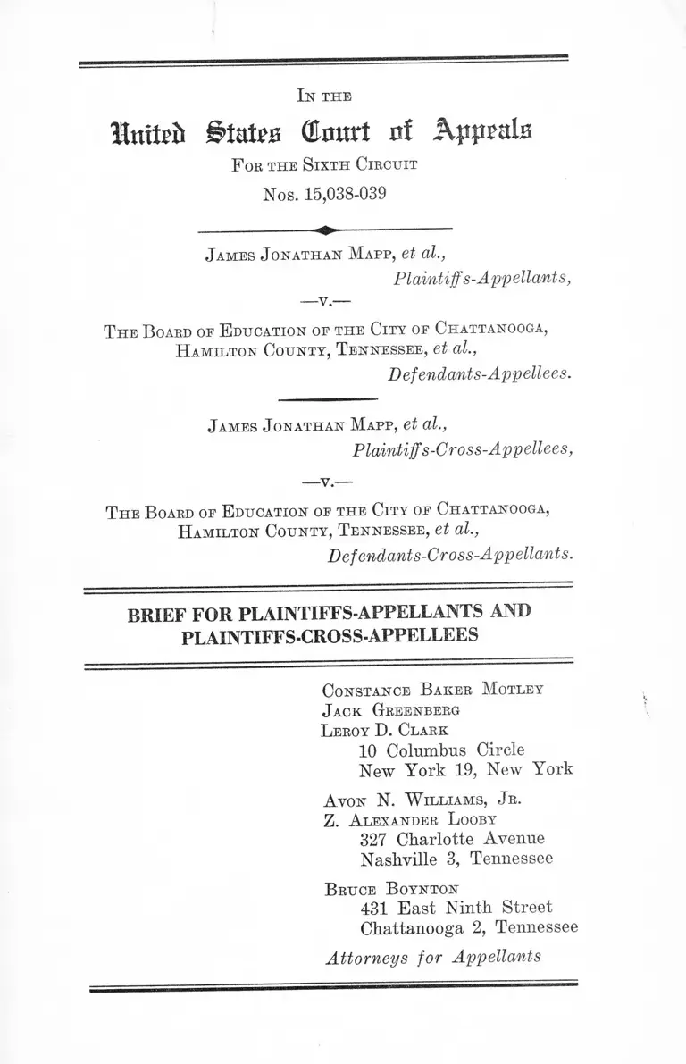 Mapp v. Board of Education of the City of Chattanooga, Tennessee Brief for Plaintiffs-Appellants and Cross-Appellants preview