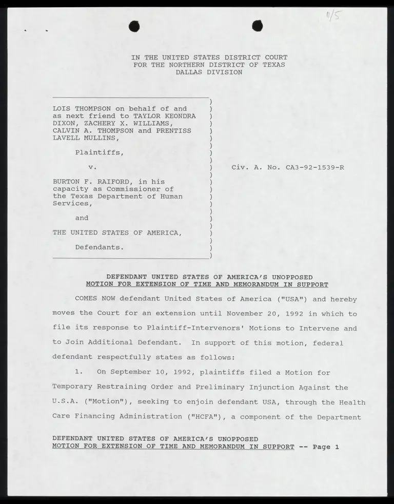 Motion for Extension of Time and Memo in Support with Certificate of Service and Conference preview