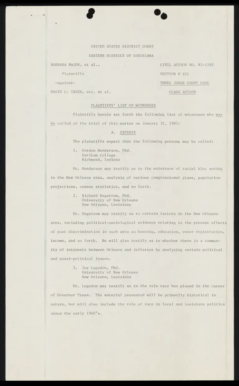 Plaintiffs' List of Witnesses preview