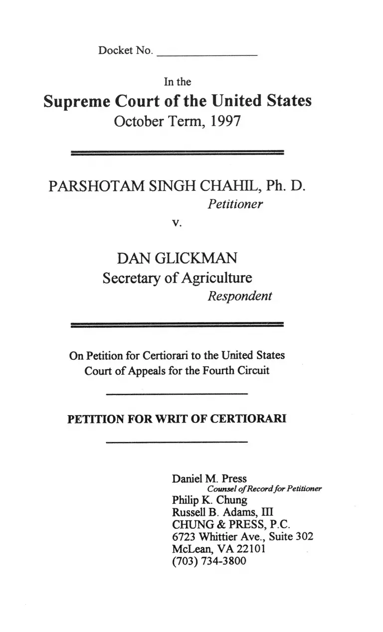 Chahil v. Glickman Petition for Writ of Certiorari preview