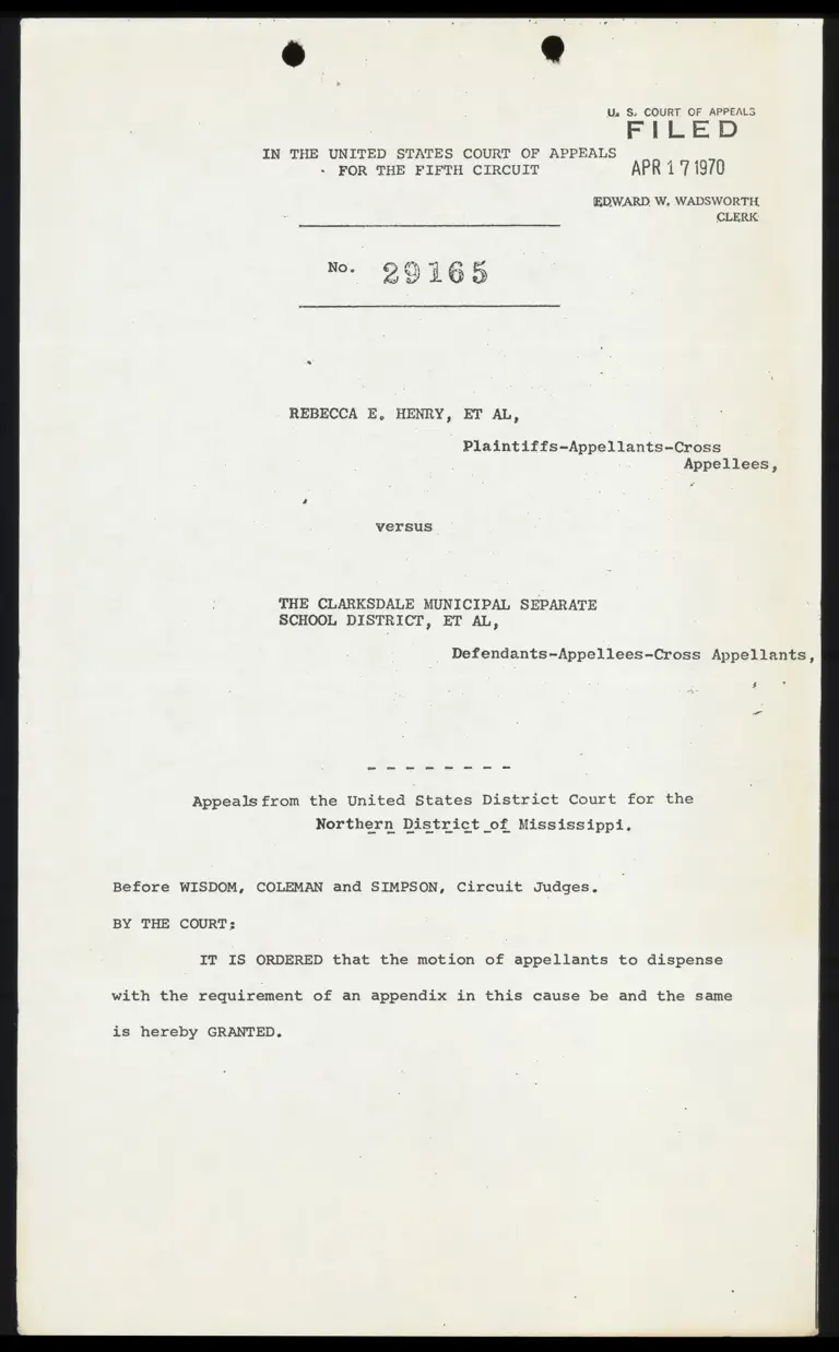 Order to Dispense of Appendix preview