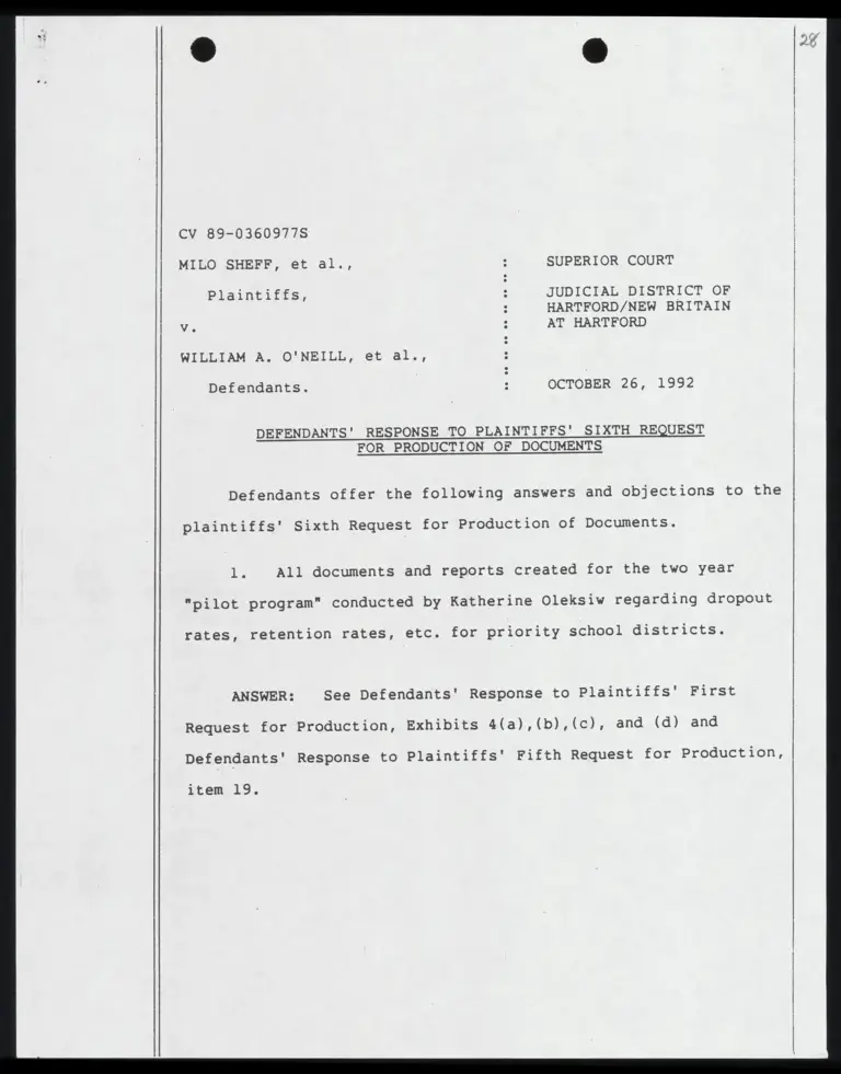 Defendants' Response to Plaintiffs' Sixth Request for Production of Documents with Certification preview