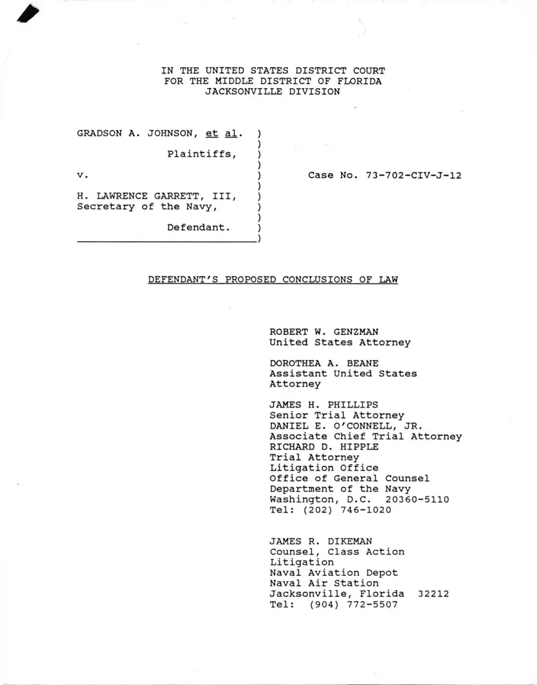Johnson v. Garrett Defendant's Proposed Conclusions of Law preview