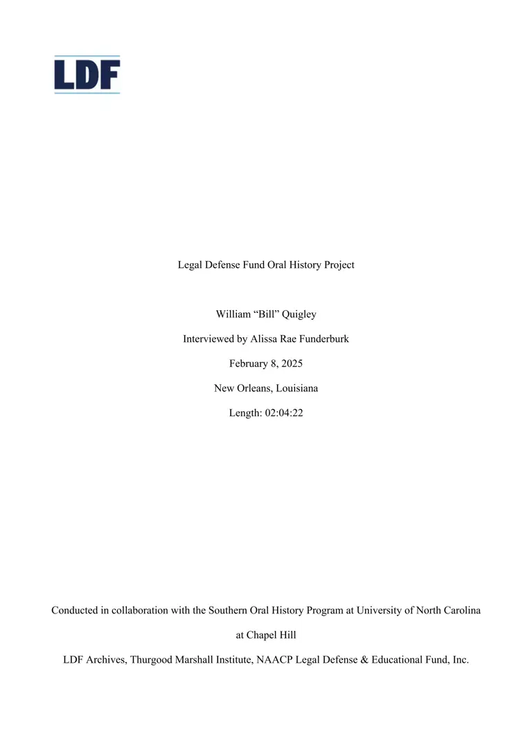 William Quigley interview transcript preview