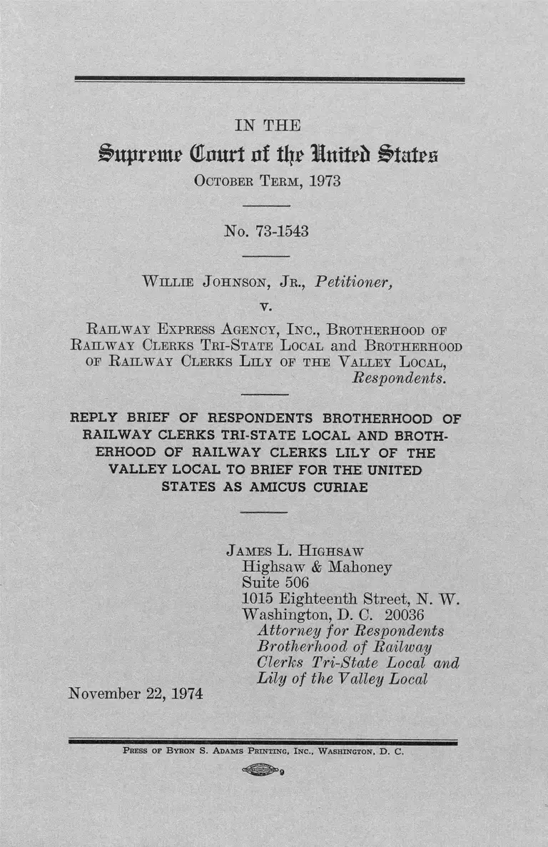 Johnson, Jr. v. Railway Express Agency, Inc Reply Brief Amicus Curiae in Support of Respondents preview