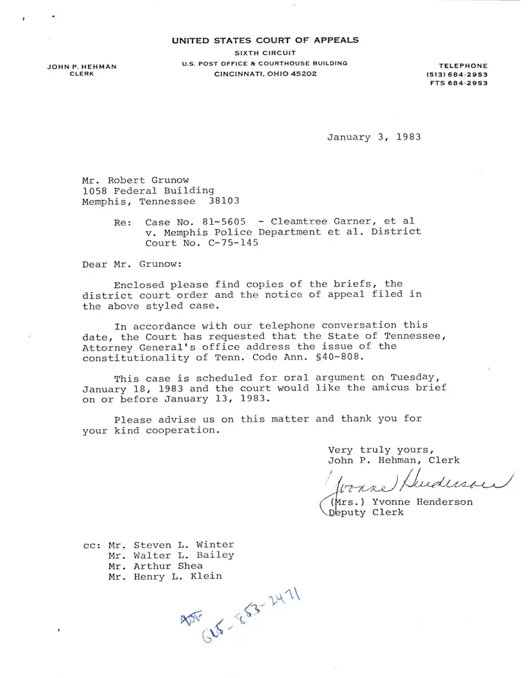 Correspondence from Clerk to Grunow Re: Filed Briefs and Scheduling preview