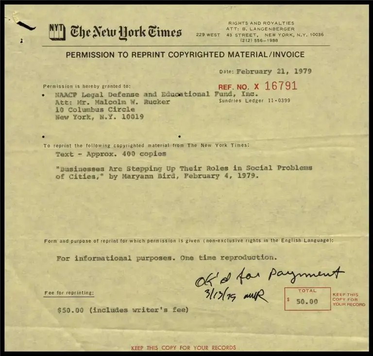 Permission to Reprint Copyrighted Material/Invoice preview