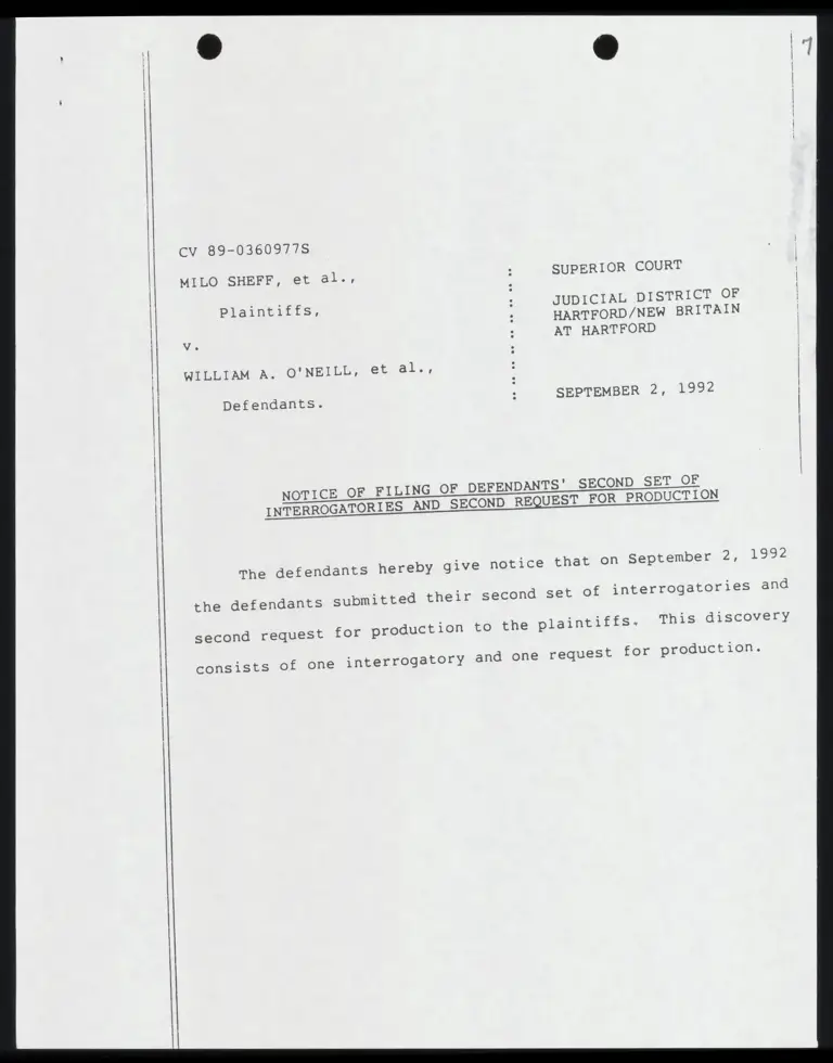 Notice of Filing of Defendants' Second Set of Interrogatories and Second Request for Production with Certification preview