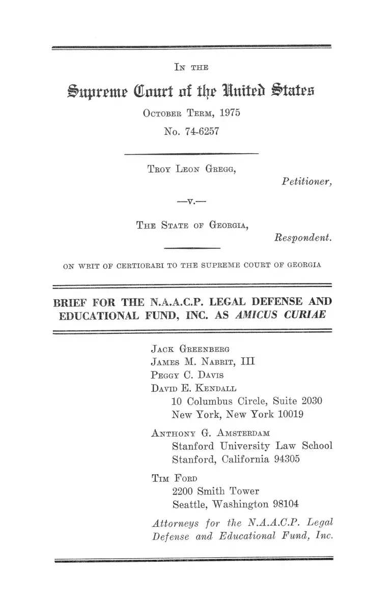 Gregg v. Georgia Brief Amicus Curiae preview