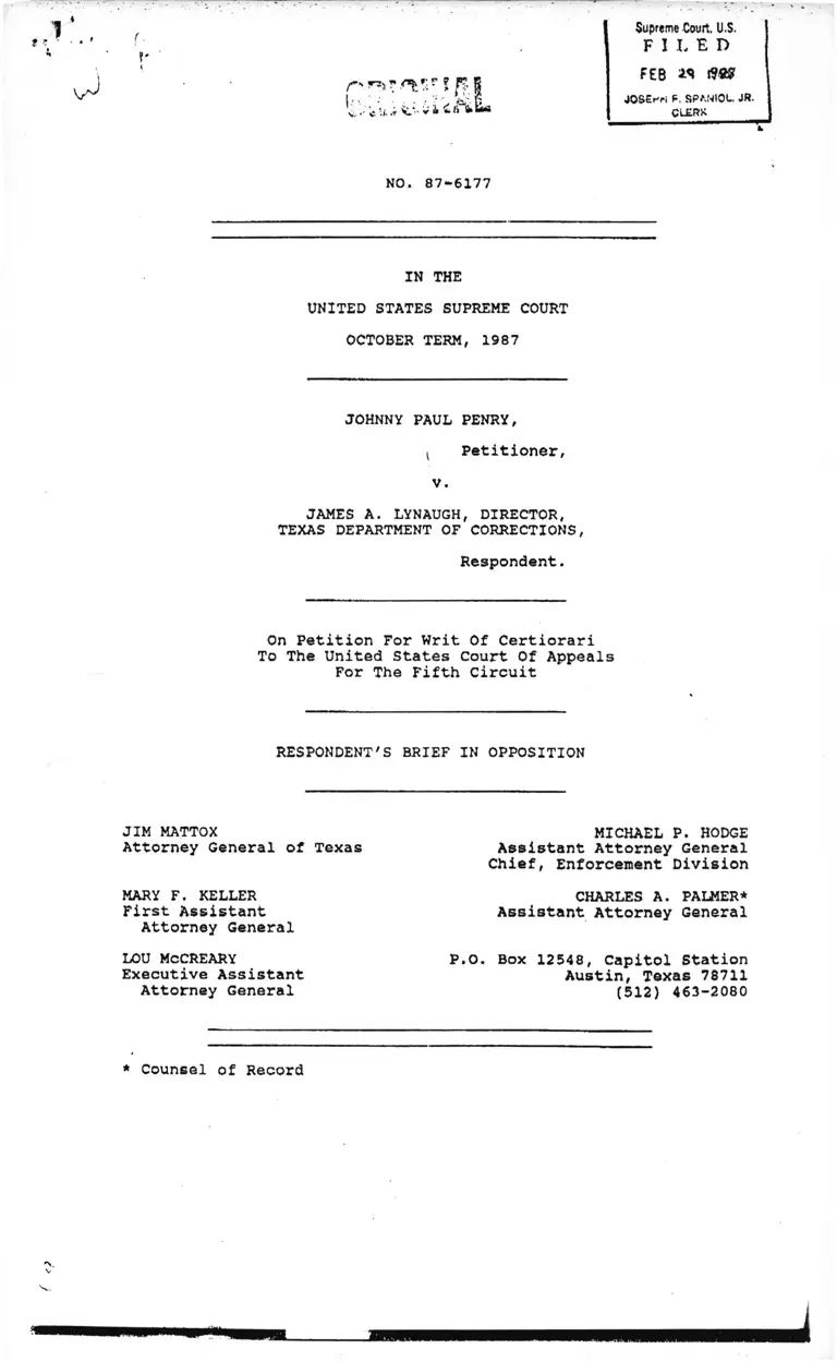 Penry v. Lynaugh Respondent's Brief in Opposition preview