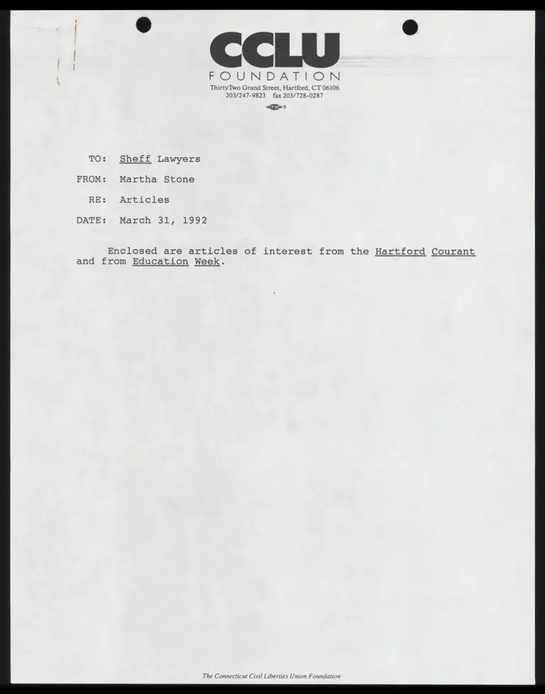 Memo from Stone to Counsel with News Clippings; Notice of Filing; First Request for Production; Correspondence from Lado to Hershkoff and Rivera preview