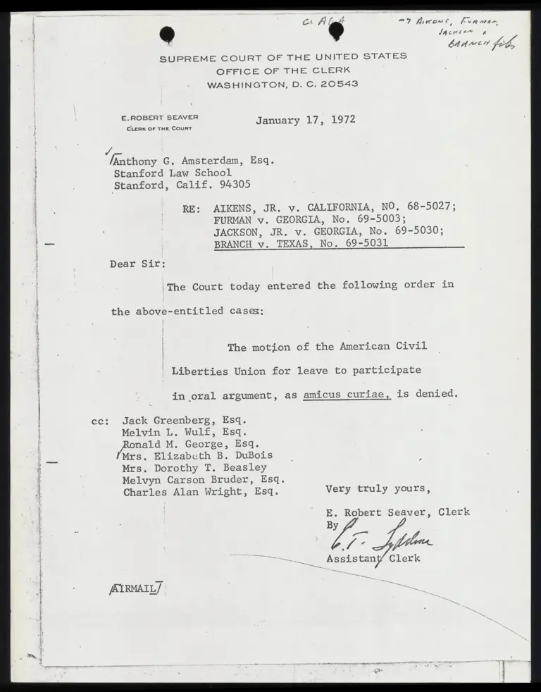 Correspondence from Clerk to Amsterdam preview