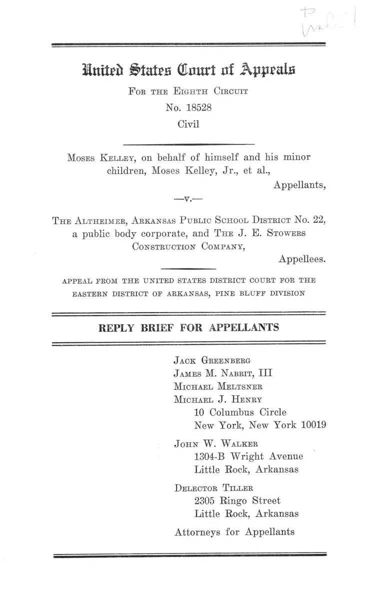 Kelley v. The Altheimer, Arkansas Public School District No. 22 Reply Brief for Appellants preview