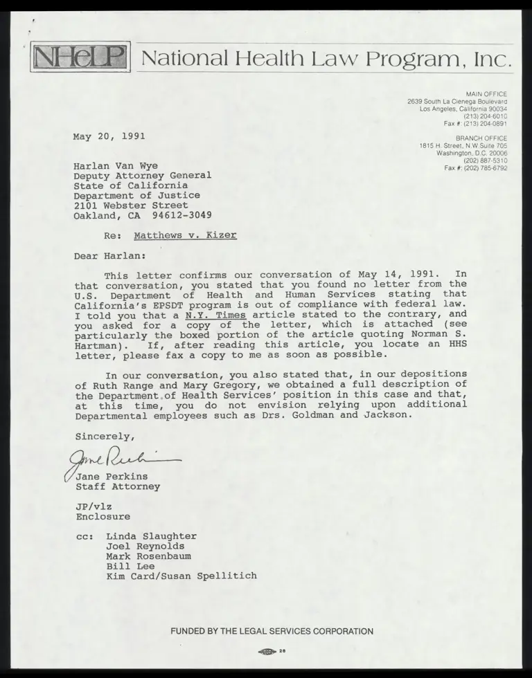 Correspondence from Perkins to Van Wye and News Clipping preview