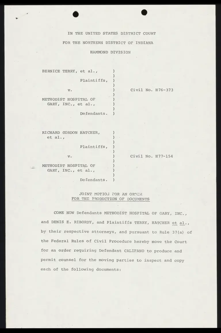 Joint Motion for an Order for the Production of Documents preview