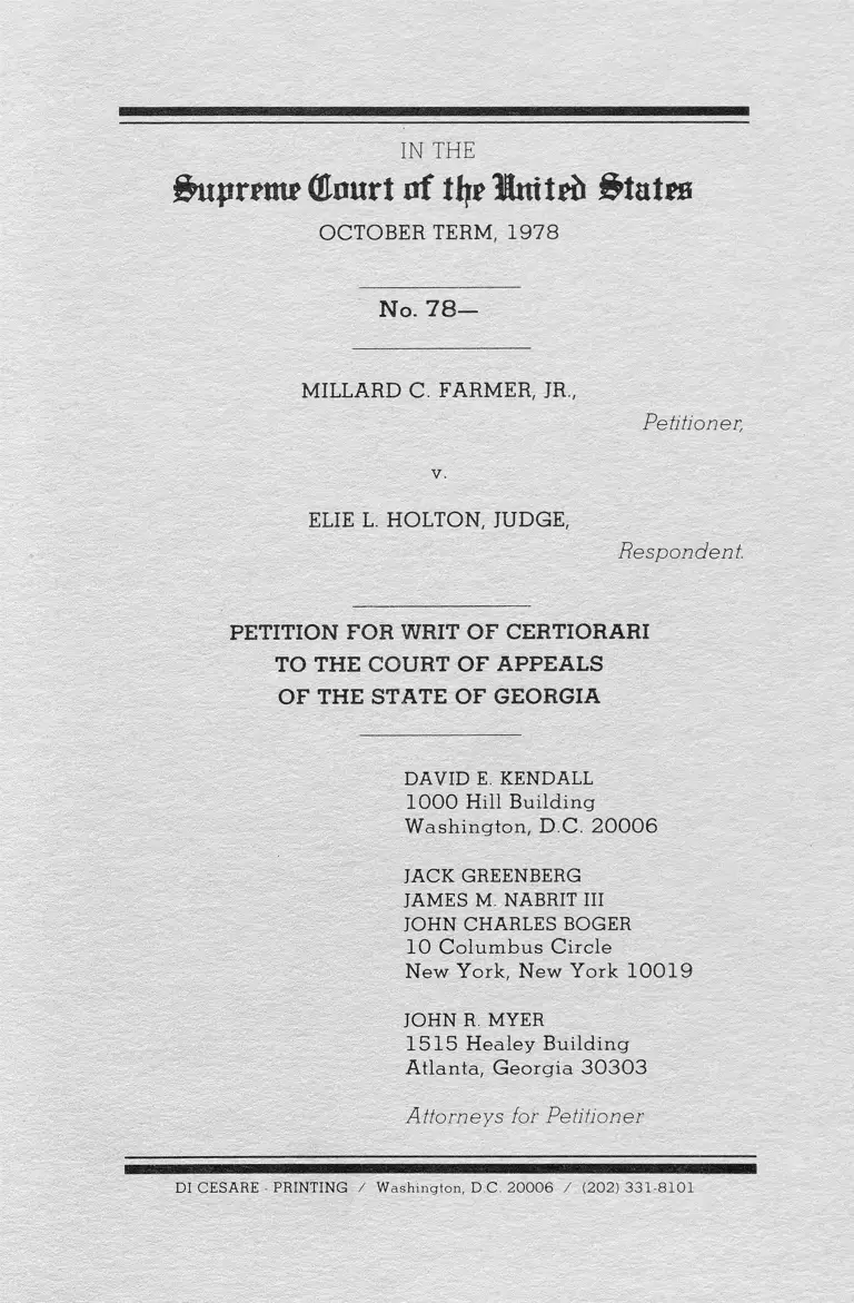 Farmer v. Holton Petition for Writ of Certiorari to the Court of Appeals of the State of Georgia preview