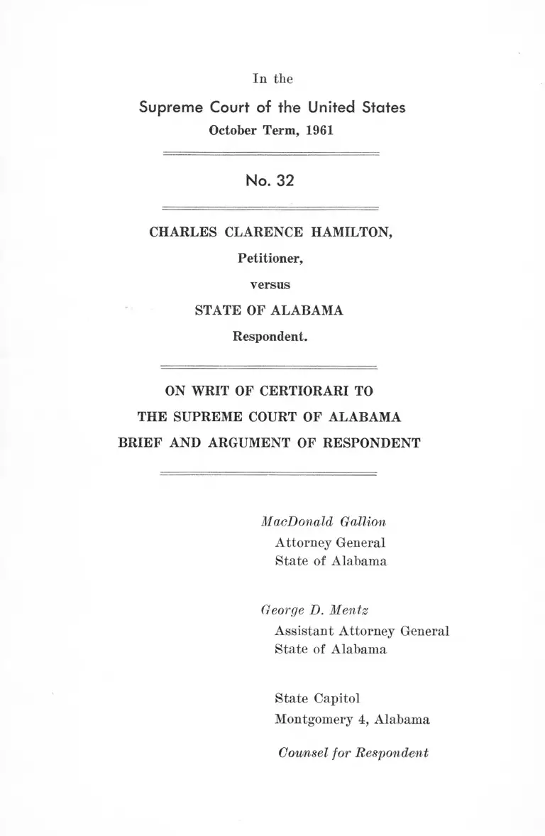 Hamilton v. Alabama Brief and Argument of Respondent preview