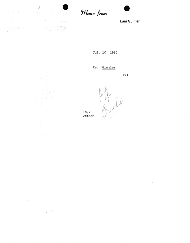 Memorandum from Lani Guinier Re: Gingles preview