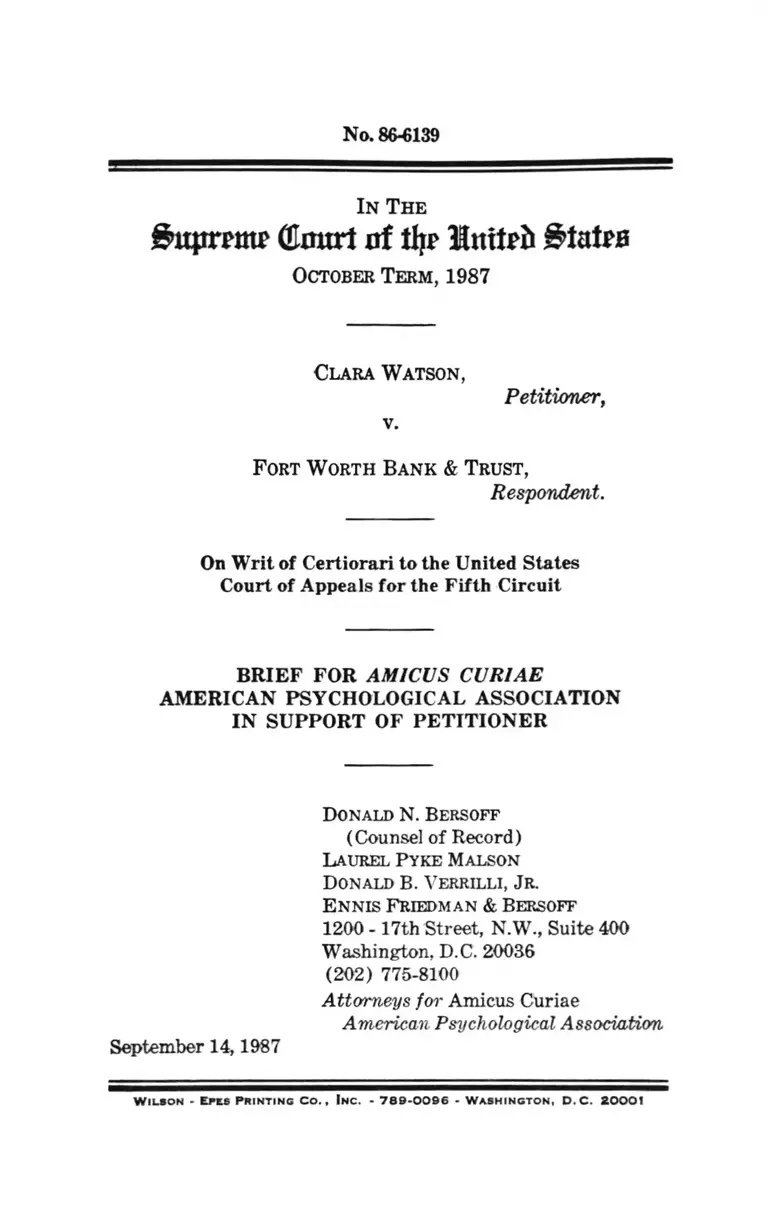 Watson v. Fort Worth Bank and Trust Brief Amicus Curiae in Support of Petitioner preview