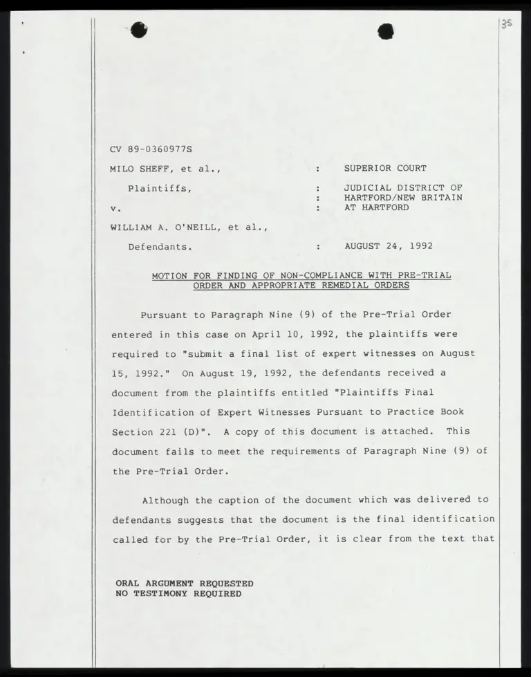 Motion for Finding of Non-Compliance with Pre-Trial Order and Appropriate Remedial Orders preview