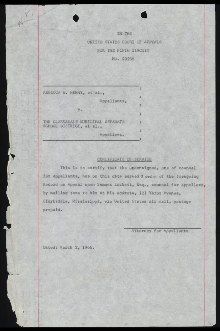 Certificate of Service of Record on Appeal preview