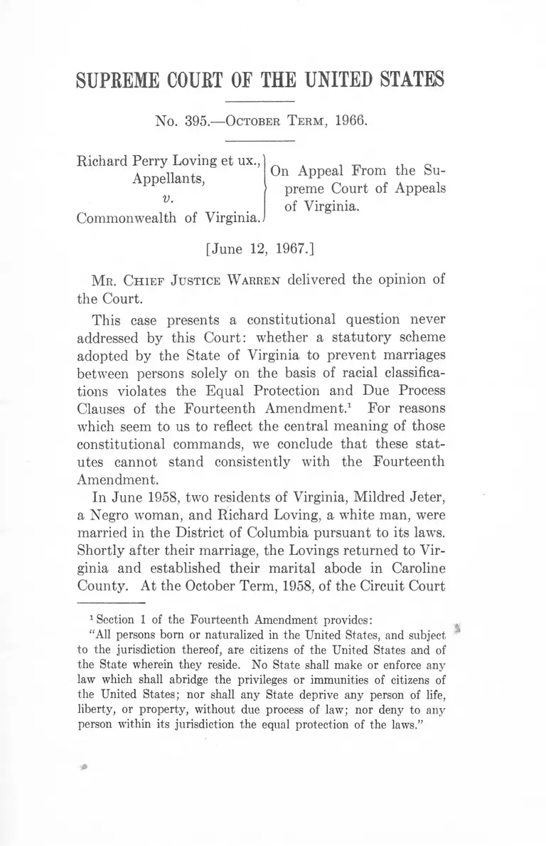 Loving v. Commonwealth of Virginia Opinion preview
