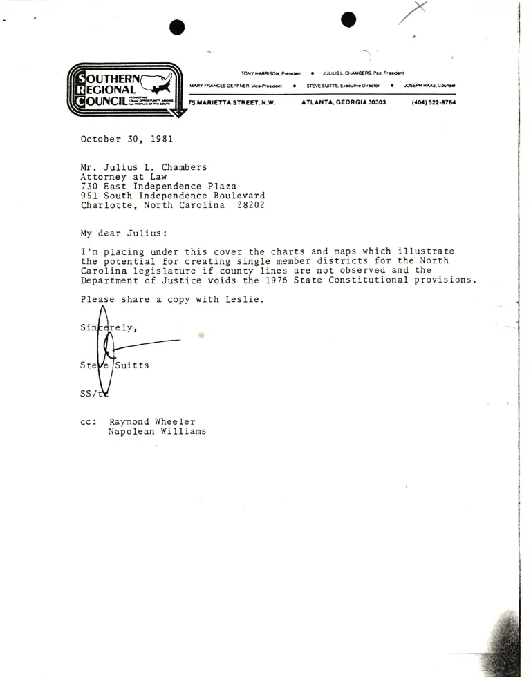 Correspondence from Suitts to Chambers; Statistics and Maps of North Carolina Districts preview