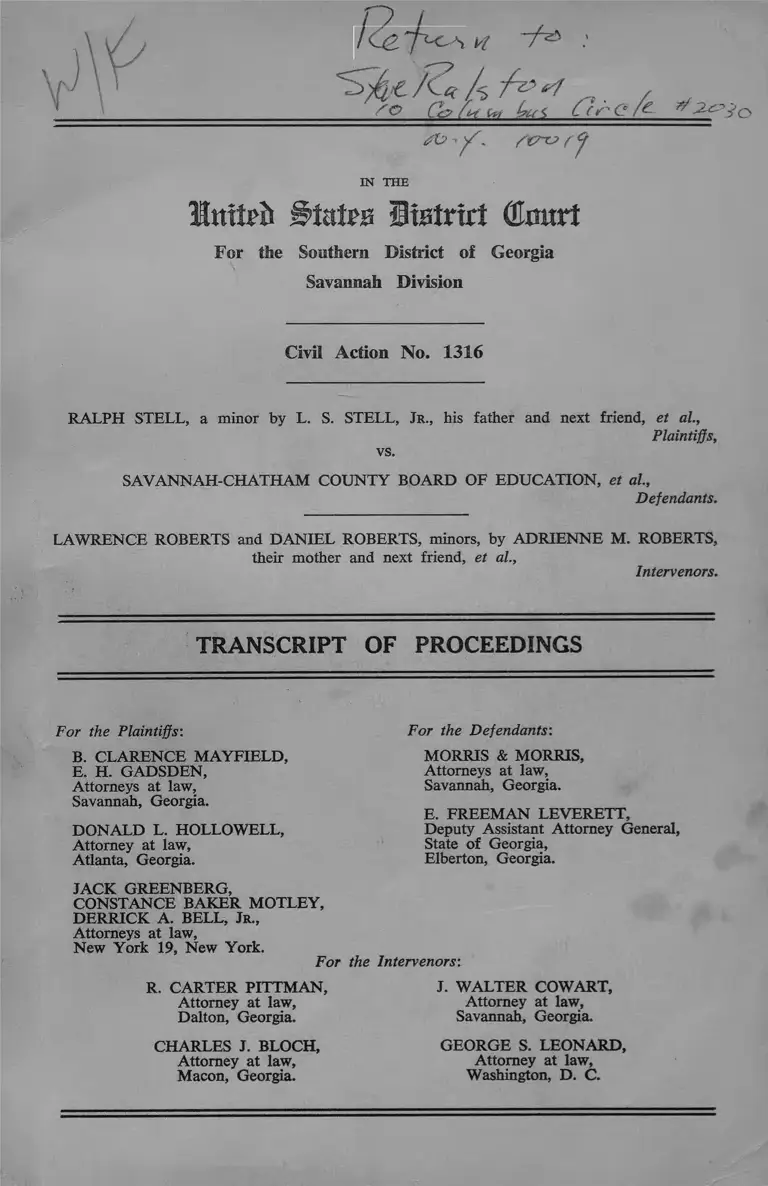 Stell v. Savannah-Chatham County Board of Education Transcript of Proceedings preview