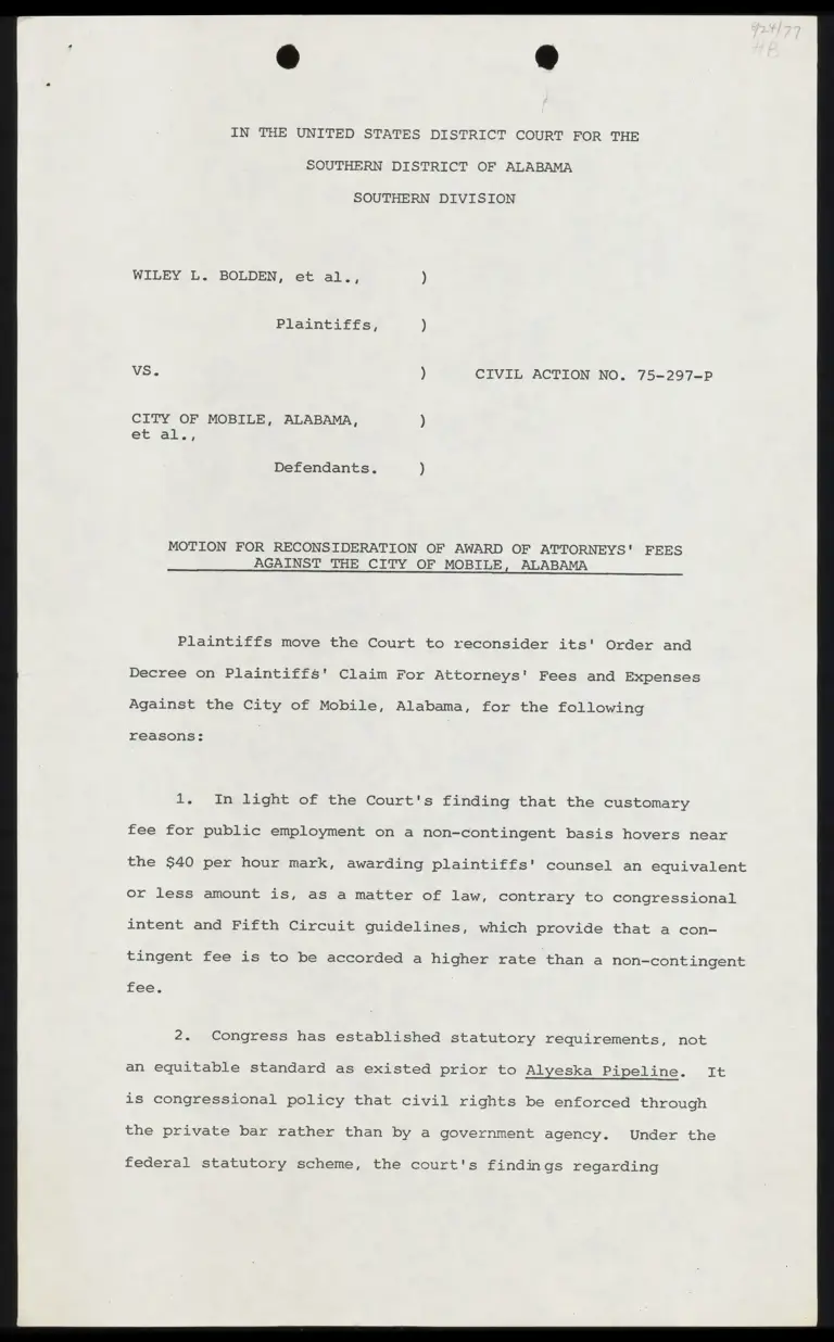 Motion for Reconsideration of Award of Attorney's Fees preview