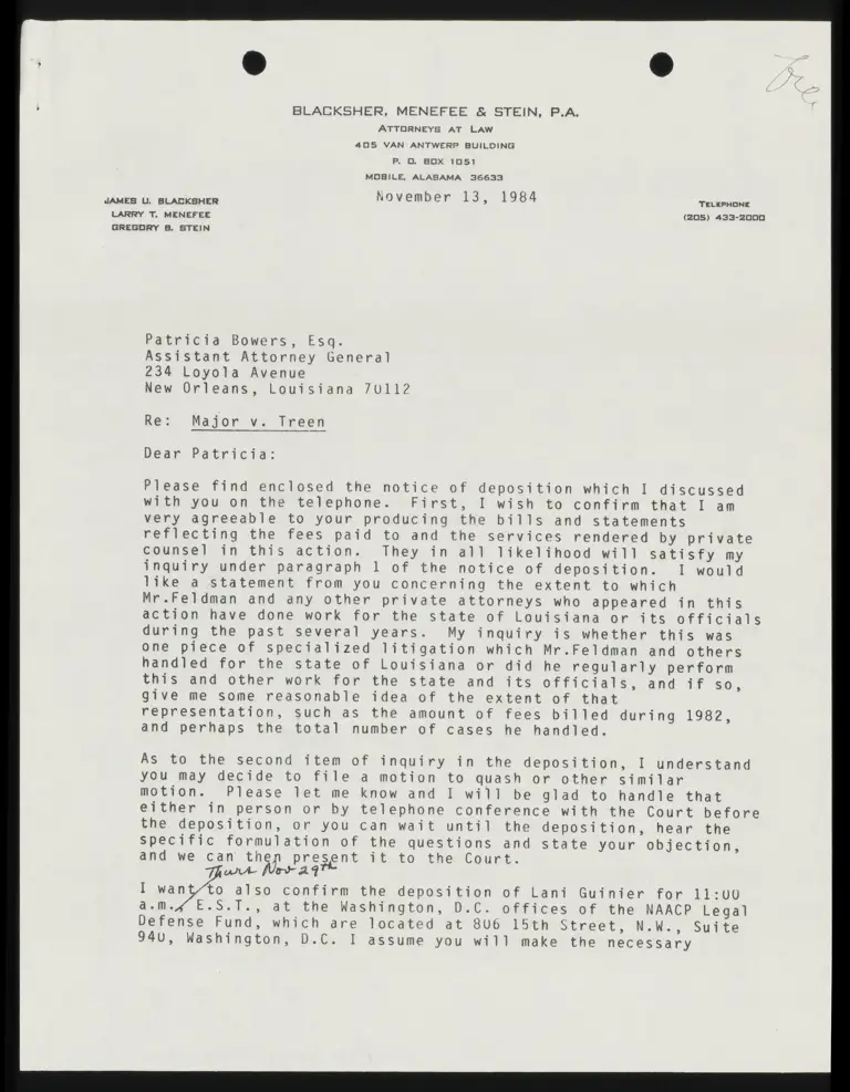 Correspondence from Menefee to Bowers preview