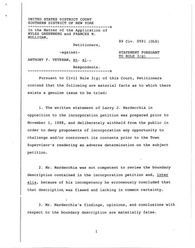 Greenberg v. Veteran Statement Pursuant to Rule 3(g) preview