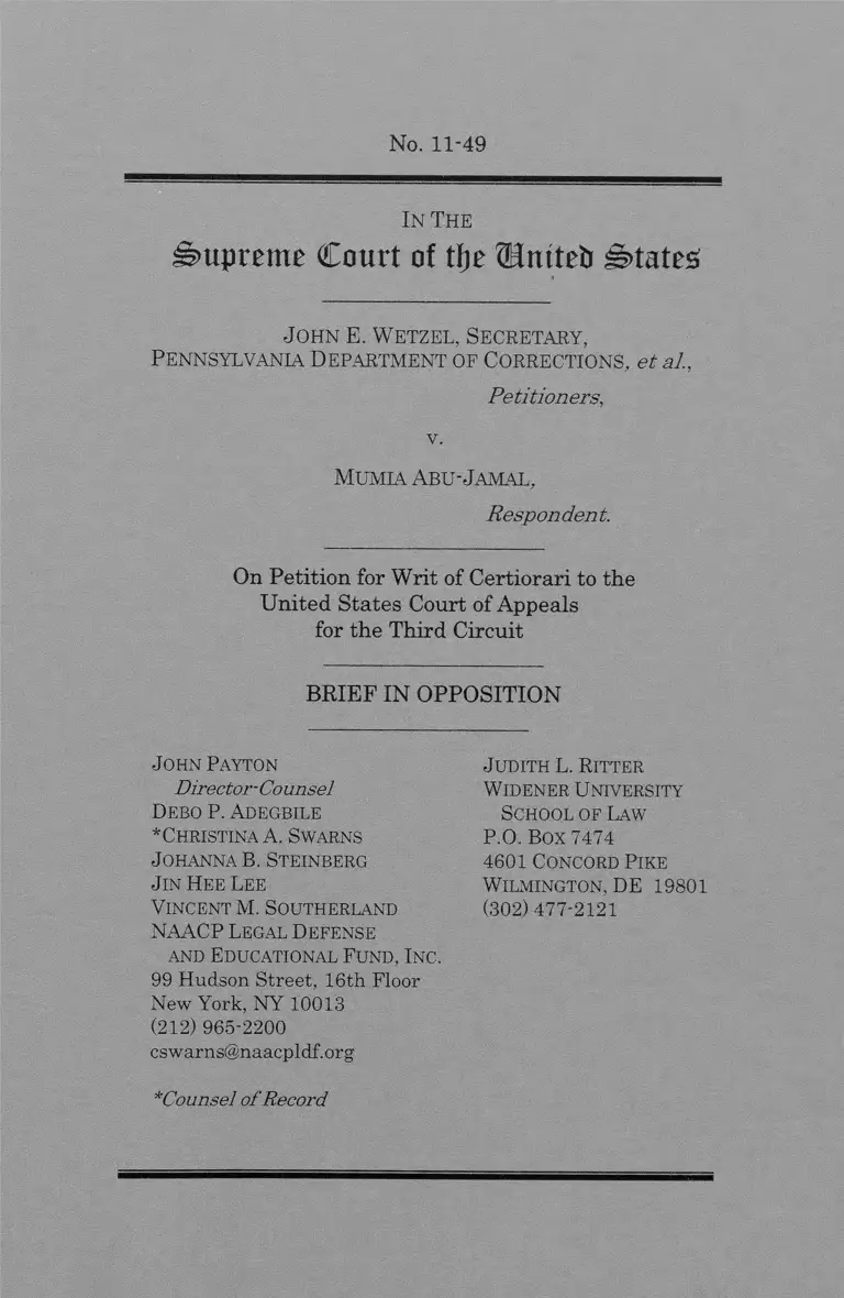 Wetzel v. Abu-Jamal Brief in Opposition preview