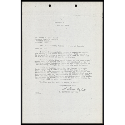 Correspondence from Mayfield to Clerk preview